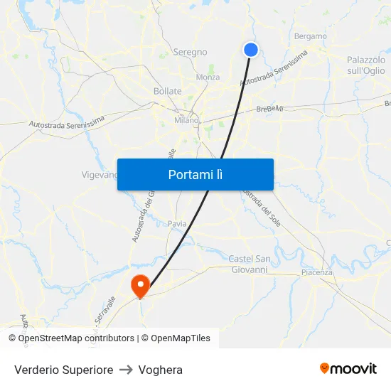 Verderio Superiore to Voghera map