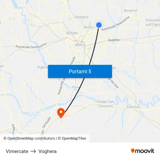 Vimercate to Voghera map