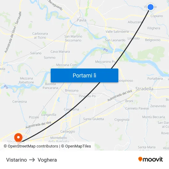 Vistarino to Voghera map