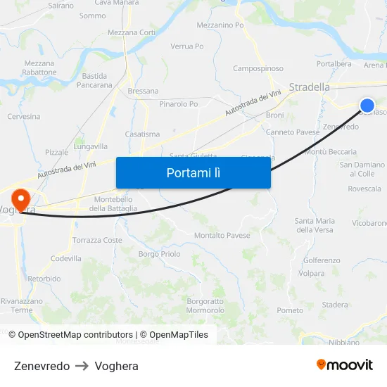 Zenevredo to Voghera map