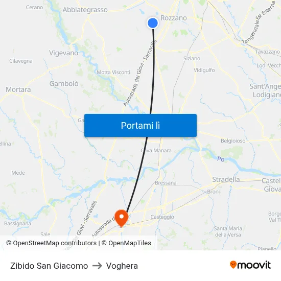 Zibido San Giacomo to Voghera map
