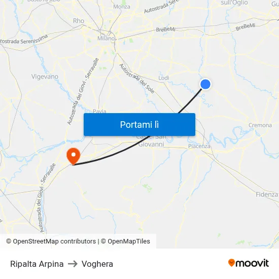 Ripalta Arpina to Voghera map