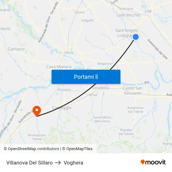Villanova Del Sillaro to Voghera map