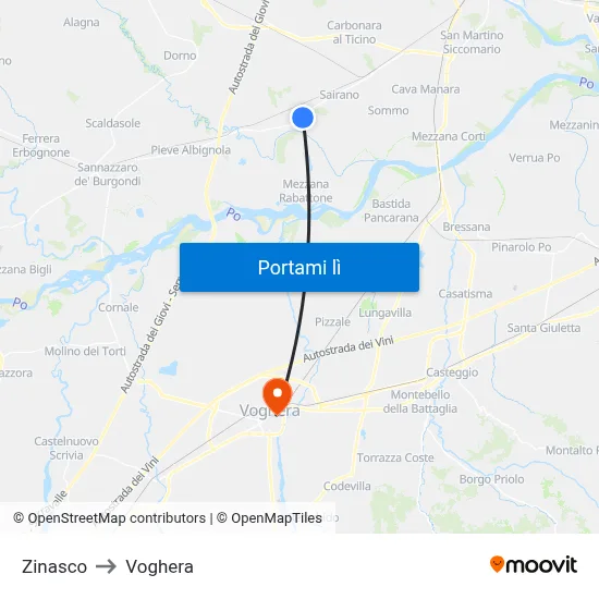 Zinasco to Voghera map