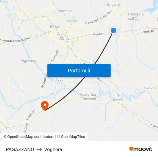 PAGAZZANO to Voghera map