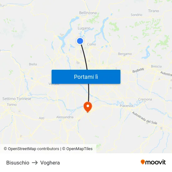 Bisuschio to Voghera map