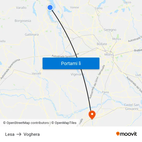 Lesa to Voghera map