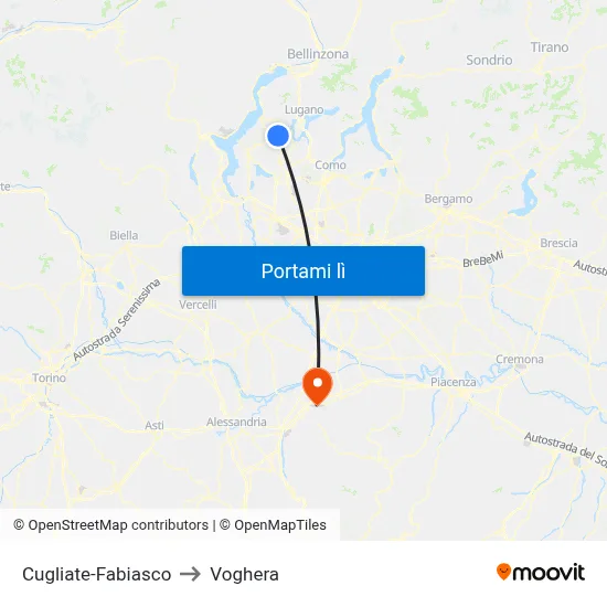 Cugliate-Fabiasco to Voghera map