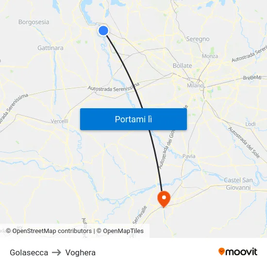 Golasecca to Voghera map