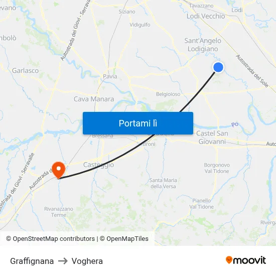 Graffignana to Voghera map