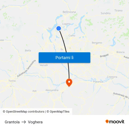 Grantola to Voghera map