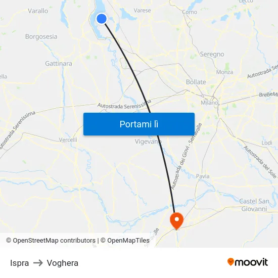Ispra to Voghera map