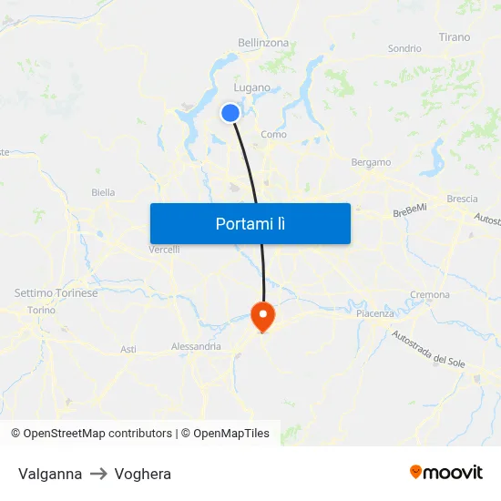 Valganna to Voghera map