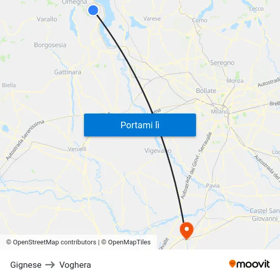 Gignese to Voghera map