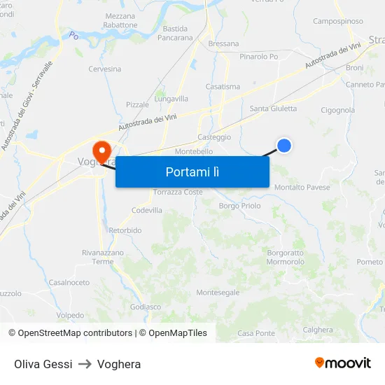 Oliva Gessi to Voghera map