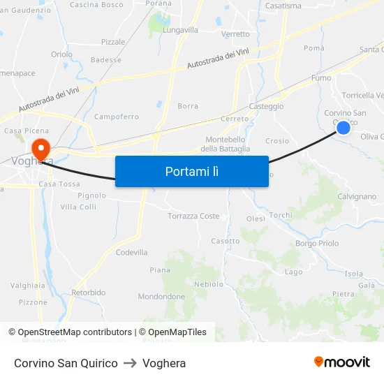 Corvino San Quirico to Voghera map