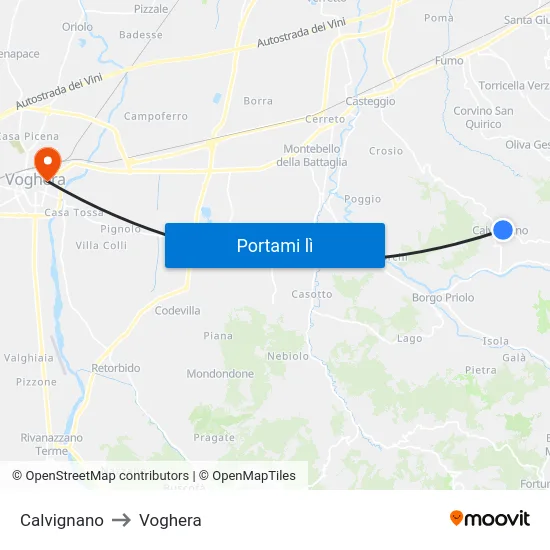 Calvignano to Voghera map