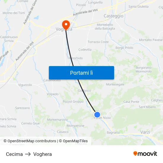 Cecima to Voghera map