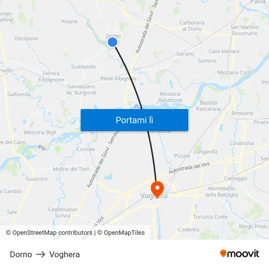 Dorno to Voghera map