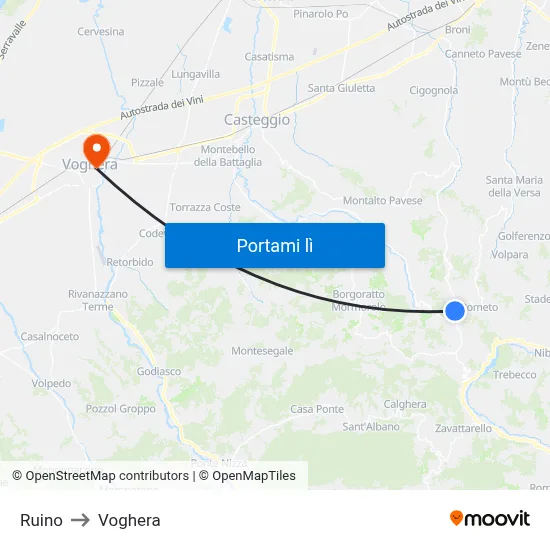 Ruino to Voghera map