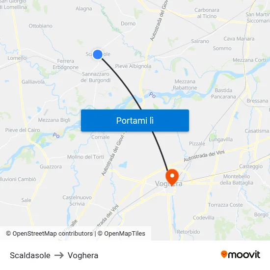 Scaldasole to Voghera map