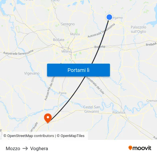 Mozzo to Voghera map