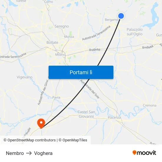Nembro to Voghera map