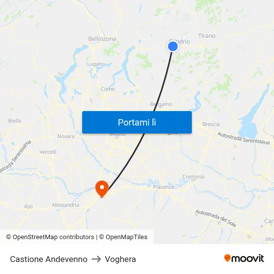 Castione Andevenno to Voghera map