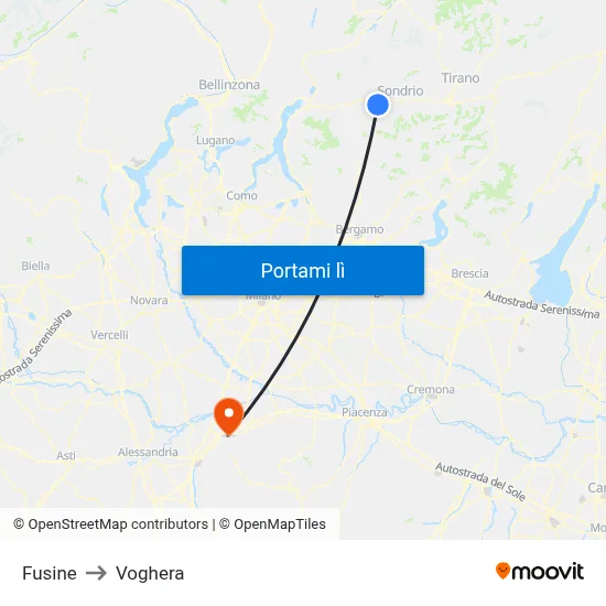 Fusine to Voghera map