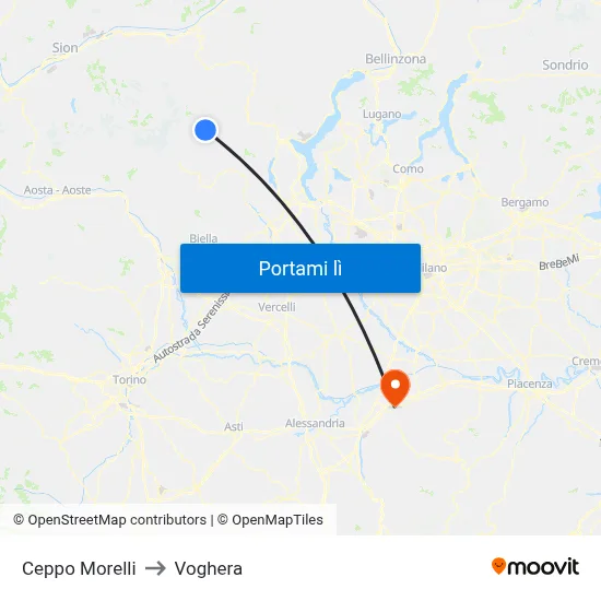 Ceppo Morelli to Voghera map