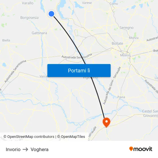 Invorio to Voghera map