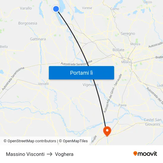 Massino Visconti to Voghera map
