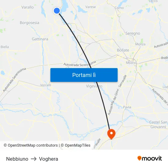 Nebbiuno to Voghera map