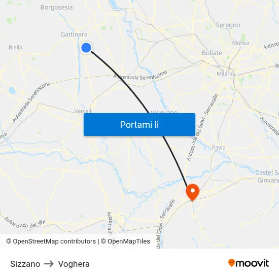Sizzano to Voghera map