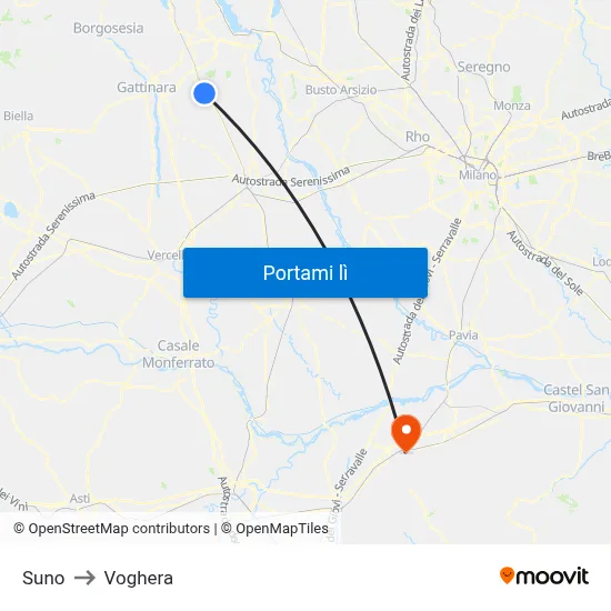 Suno to Voghera map
