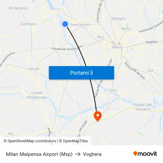 Milan Malpensa Airport (Mxp) to Voghera map