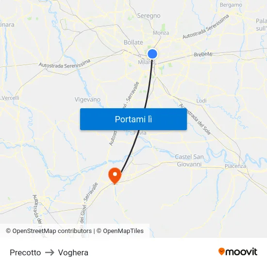 Precotto to Voghera map