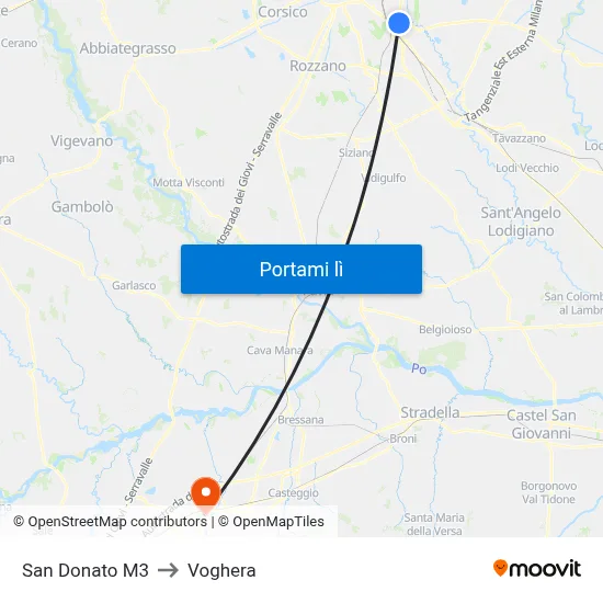 San Donato M3 to Voghera map