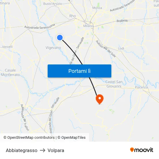 Abbiategrasso to Volpara map