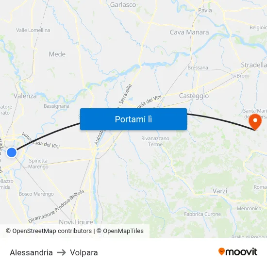 Alessandria to Volpara map