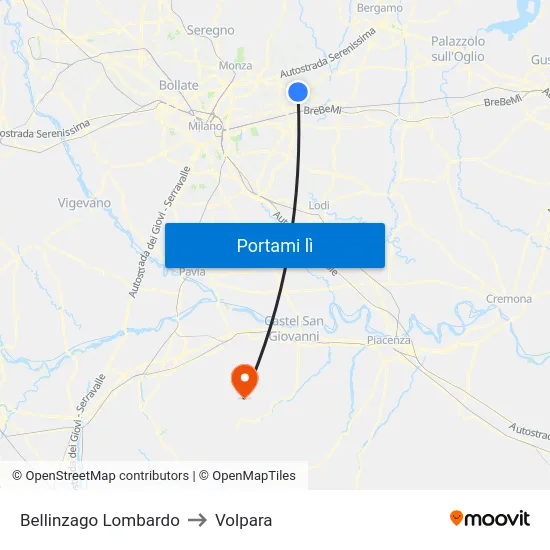 Bellinzago Lombardo to Volpara map