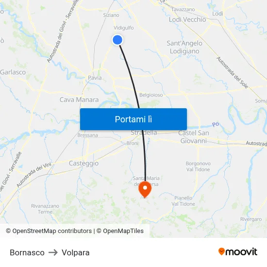 Bornasco to Volpara map