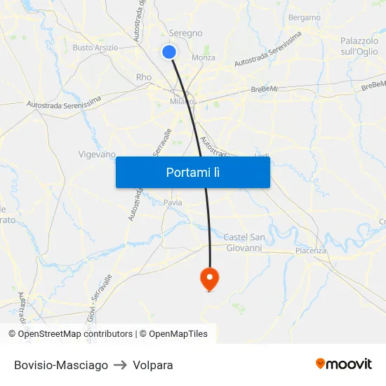 Bovisio-Masciago to Volpara map
