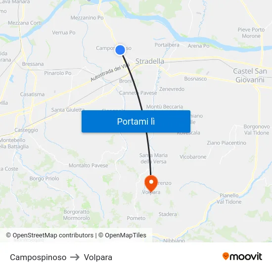 Campospinoso to Volpara map