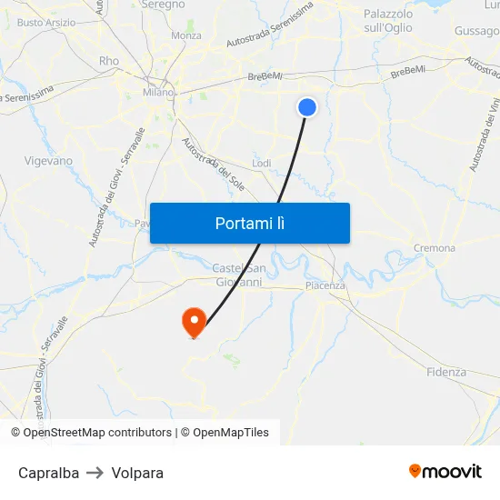 Capralba to Volpara map