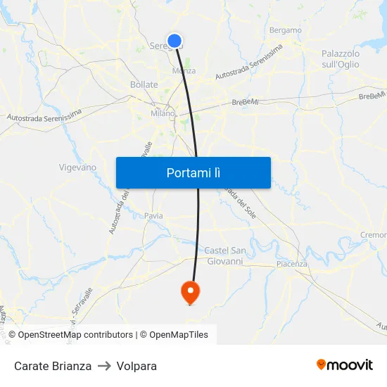 Carate Brianza to Volpara map