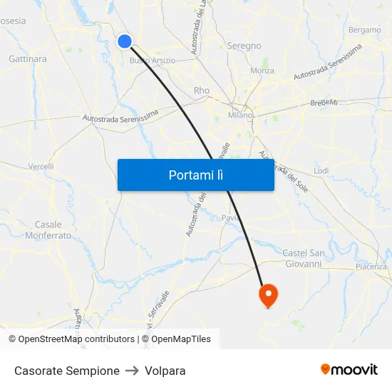 Casorate Sempione to Volpara map