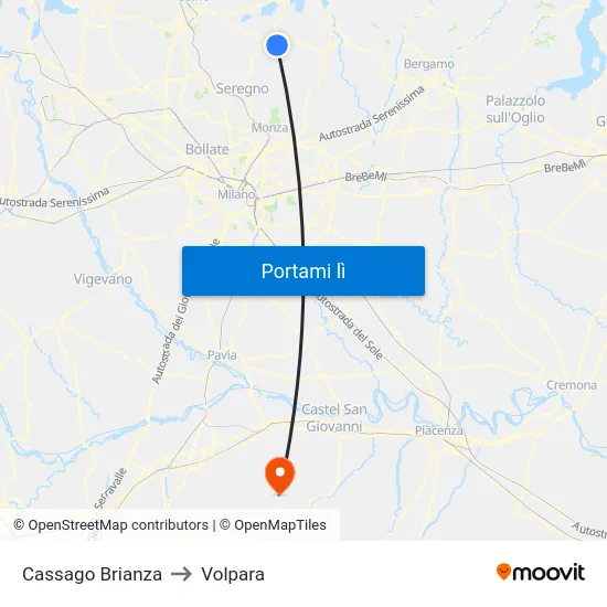 Cassago Brianza to Volpara map
