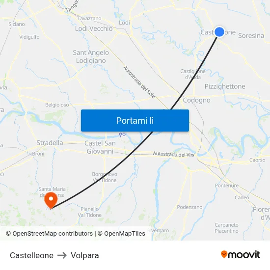 Castelleone to Volpara map