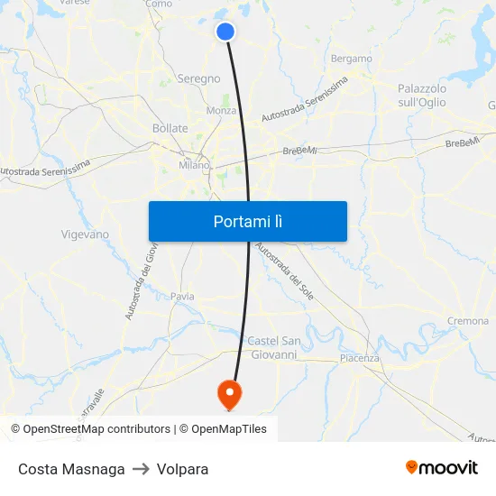 Costa Masnaga to Volpara map